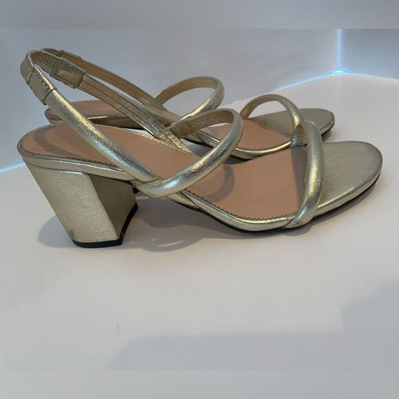J Crew Lucie Sling Back Block Heel in Metallic Leather Size 8.5 - Picture 1 of 11
